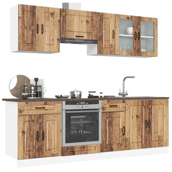 8-delige Keukenkastenset Kalmar bewerkt hout oud houtkleurig 1