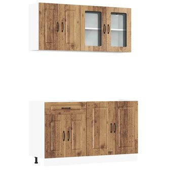 4-delige Keukenkastenset Kalmar bewerkt hout oud houtkleurig 2