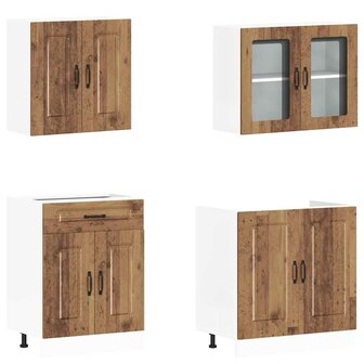4-delige Keukenkastenset Kalmar bewerkt hout oud houtkleurig 4