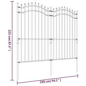 Tuinhek met spijlpunten 222 cm gepoedercoat staal zwart 6