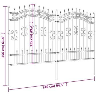 Tuinhek met spijlpunten 165 cm gepoedercoat staal zwart 6