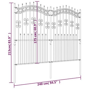 Tuinhek met spijlpunten 222 cm gepoedercoat staal zwart 6