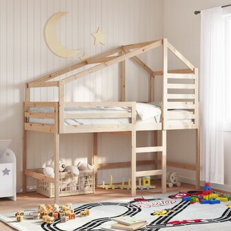 Halfhoogslaper met ladder en bedhuis grenenhout 80x200 cm 1
