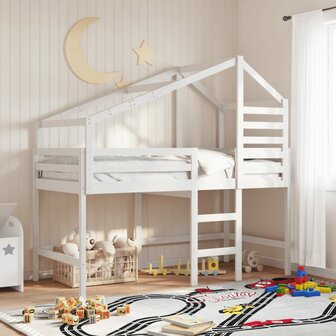 Halfhoogslaper met ladder en bedhuis grenenhout wit 80x200 cm 1