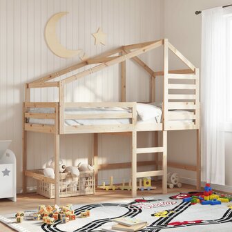 Halfhoogslaper met ladder en bedhuis grenenhout 90x190 cm 1