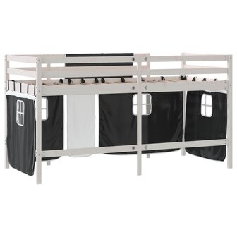 Kinderhoogslaper met gordijnen 80x200 cm massief grenenhout 9