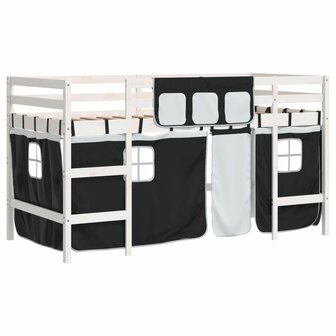 Kinderhoogslaper met gordijnen 90x200 cm grenenhout wit zwart 2