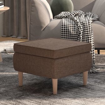 Kruk met houten poten stof taupe 1