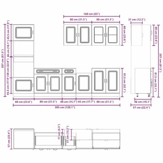 7-delige Keukenkastenset Kalmar bewerkt hout gerookt eiken 8