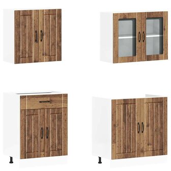 4-delige Keukenkastenset Kalmar bewerkt hout oud houtkleurig 4