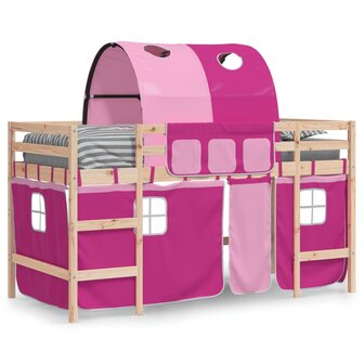 Kinderhoogslaper met tunnel 90x200 cm massief grenenhout roze 3