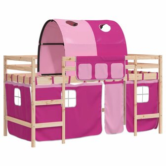 Kinderhoogslaper met tunnel 90x190 cm massief grenenhout roze 2