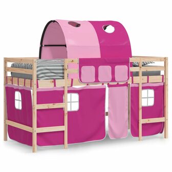 Kinderhoogslaper met tunnel 90x190 cm massief grenenhout roze 3