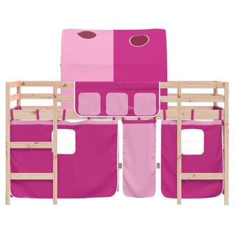 Kinderhoogslaper met tunnel 90x190 cm massief grenenhout roze 5