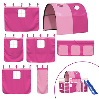 Kinderhoogslaper met tunnel 80x200 cm massief grenenhout roze 8
