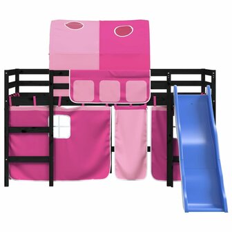 Kinderhoogslaper met tunnel 80x200 cm massief grenenhout roze 5