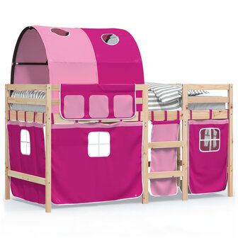 Kinderhoogslaper met tunnel 80x200 cm massief grenenhout roze 2