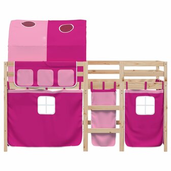 Kinderhoogslaper met tunnel 80x200 cm massief grenenhout roze 4