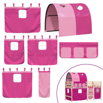 Kinderhoogslaper met tunnel 80x200 cm massief grenenhout roze 7
