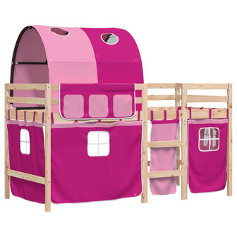 Kinderhoogslaper met tunnel 90x200 cm massief grenenhout roze 3