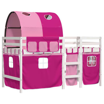 Kinderhoogslaper met tunnel 90x200 cm massief grenenhout roze 3
