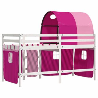 Kinderhoogslaper met tunnel 90x200 cm massief grenenhout roze 6