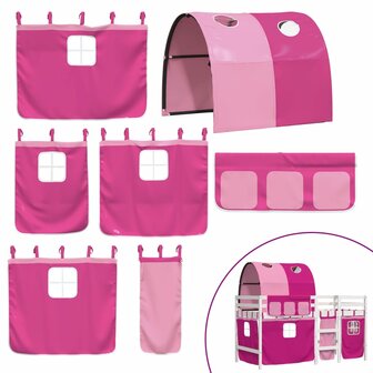 Kinderhoogslaper met tunnel 90x200 cm massief grenenhout roze 7