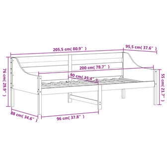 Slaapbank zonder matras 90x200 cm massief grenenhout wit 9