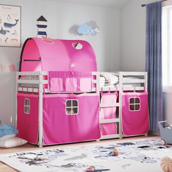 Stapelbed met gordijnen 75x190 cm grenenhout roze 1