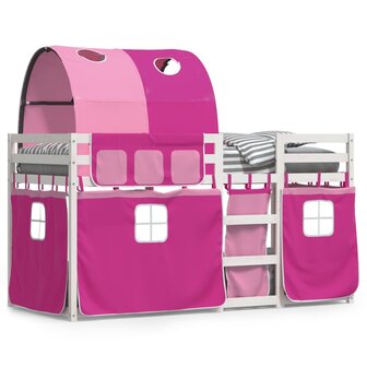Stapelbed met gordijnen 75x190 cm grenenhout roze 2