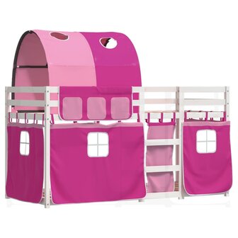 Stapelbed met gordijnen 75x190 cm grenenhout roze 3