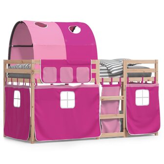 Stapelbed met gordijnen 90x190 cm grenenhout roze 2