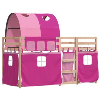 Stapelbed met gordijnen 90x190 cm grenenhout roze 3