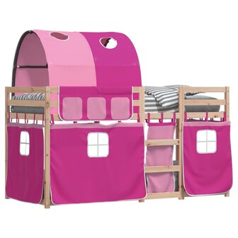 Stapelbed met gordijnen 90x190 cm grenenhout roze 4