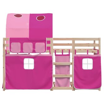 Stapelbed met gordijnen 90x190 cm grenenhout roze 5