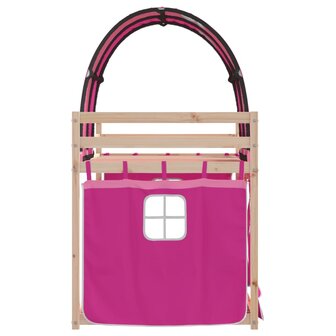 Stapelbed met gordijnen 90x190 cm grenenhout roze 6