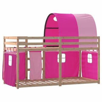 Stapelbed met gordijnen 90x190 cm grenenhout roze 7