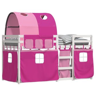 Stapelbed met gordijnen 90x190 cm grenenhout roze 4