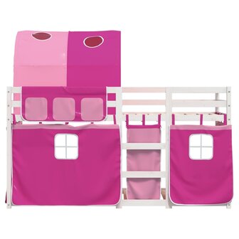 Stapelbed met gordijnen 90x190 cm grenenhout roze 5