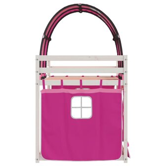 Stapelbed met gordijnen 90x190 cm grenenhout roze 6