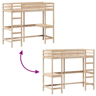 Hoogslaper met bureau massief grenenhout 75x190 cm 7