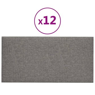 Wandpanelen 12 st 2,16 m&sup2; 60x30 cm stof lichtgrijs 2