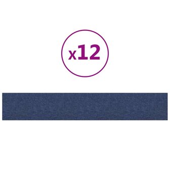 Wandpanelen 12 st 1,62 m&sup2; 90x15 cm stof blauw 2