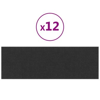 Wandpanelen 12 st 3,24 m&sup2; 90x30 cm stof zwart 2