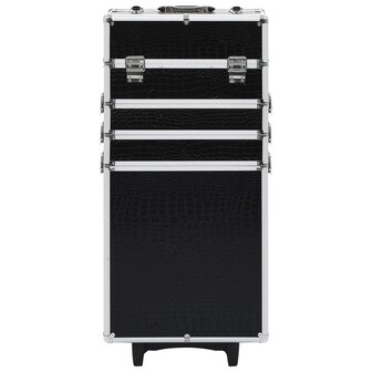 Make-up trolley aluminium zwart met krokodillenpatroon 2