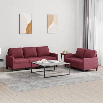 2-delige Loungeset met kussens stof wijnrood 1