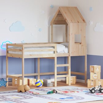 Halfhoogslaper met ladder en bedhuis grenenhout 90x200 cm 1