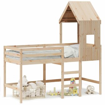 Halfhoogslaper met ladder en bedhuis grenenhout 90x200 cm 2