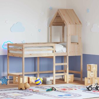 Halfhoogslaper met ladder en bedhuis grenenhout 90x190 cm 1