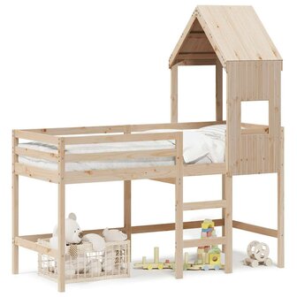 Halfhoogslaper met ladder en bedhuis grenenhout 90x190 cm 2